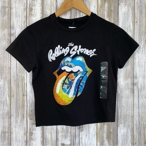 NWT The Rolling Stones Dye Black Crop - Picture 2 of 6